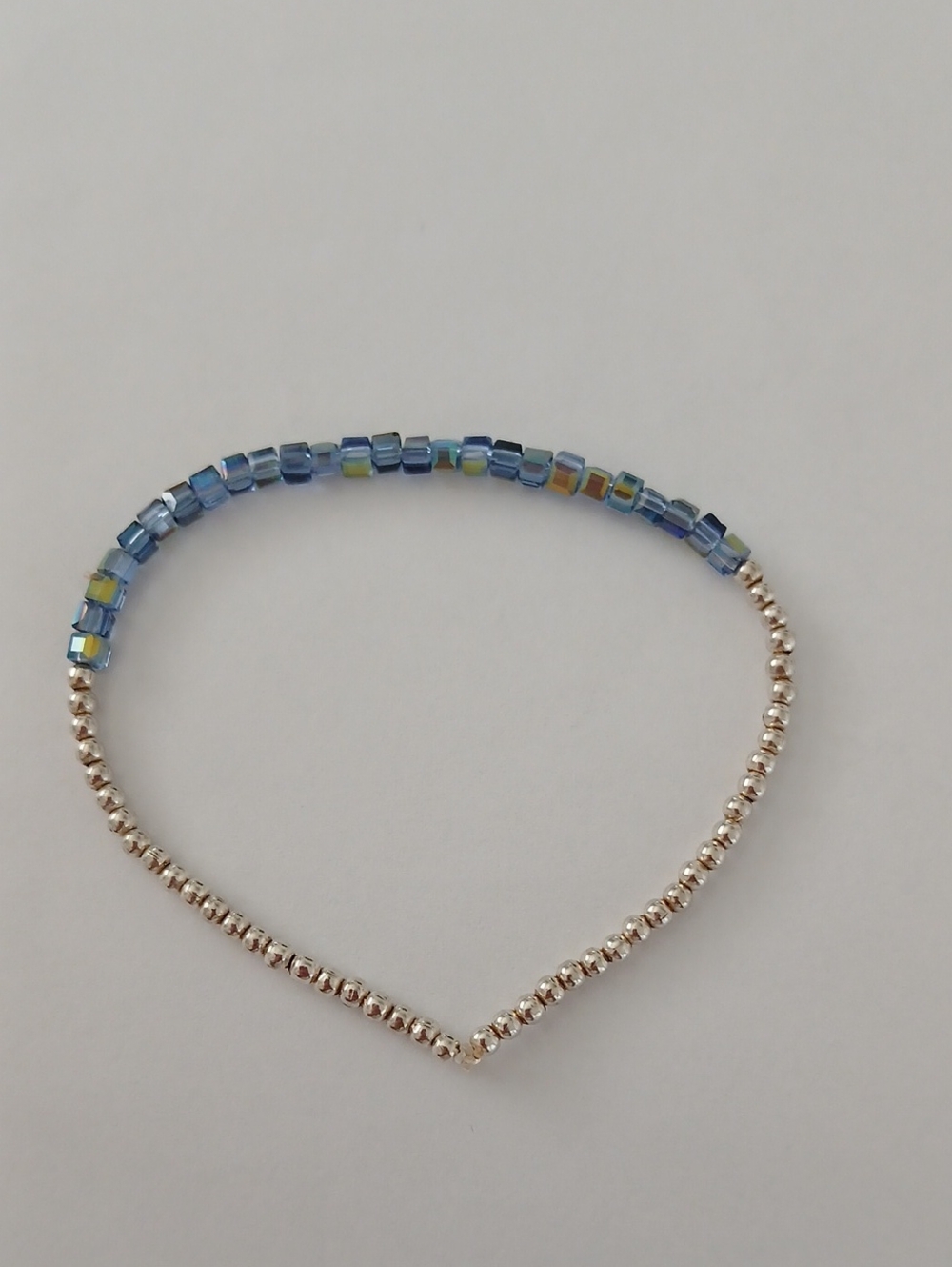 Sterling Silver 935 Blue Glass Faceted  Beaded Bracelet